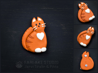 Red cat with white heart, magnet