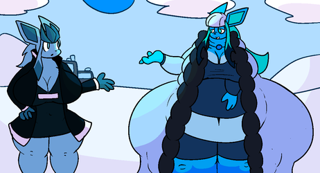 Two Glaceons talking in the snow