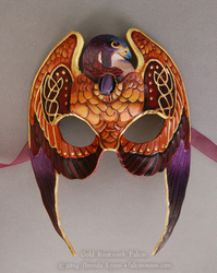 Gold Knotwork Falcon - Leather Mask with Stone