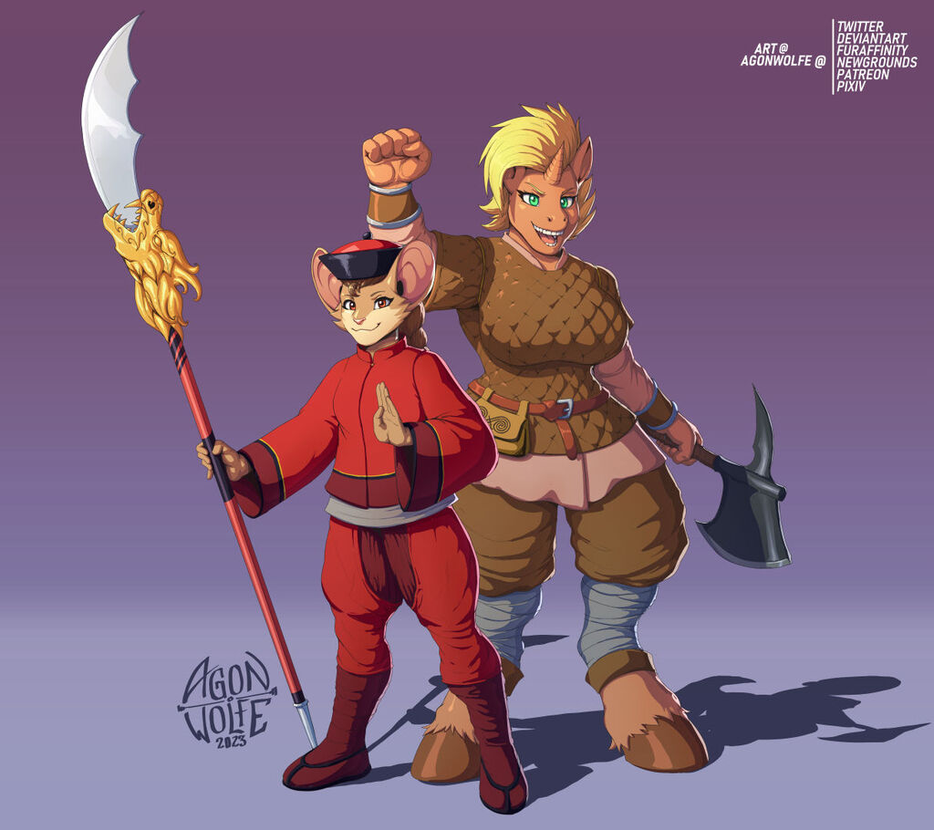 Most recent image: Barbarian posing Shaonu and Ausrine -Comm-