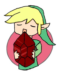 link holding a rupee