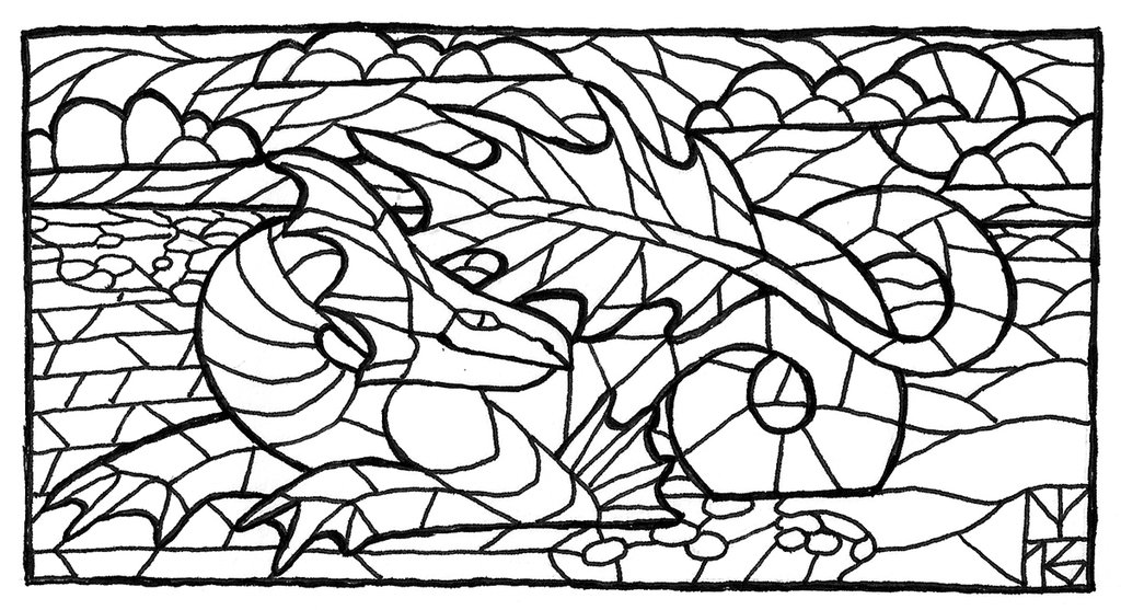 Inktober 18 (stained glass sea dragon)