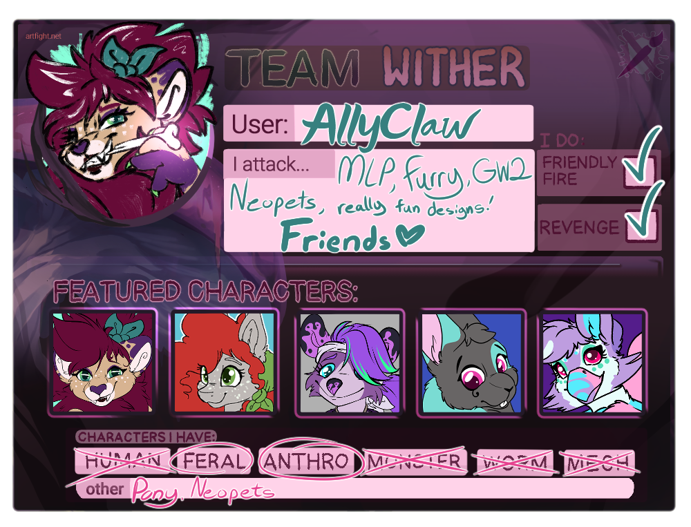 Most recent image: Artfight 2022 Team Wither