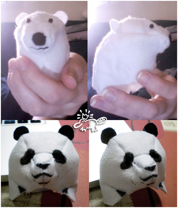 Polar and panda bear head plush design