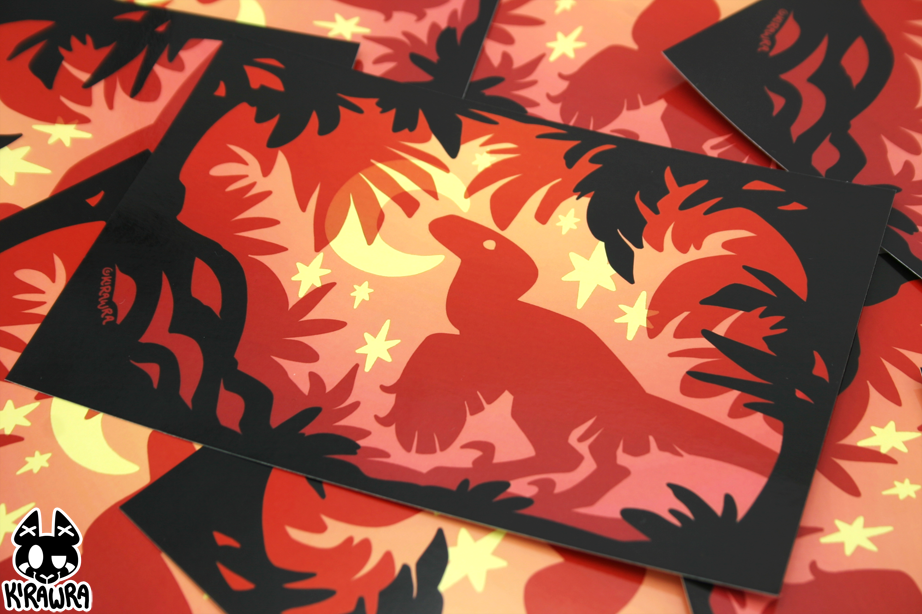 Mini Prints: Stargazing Raptor (Red)