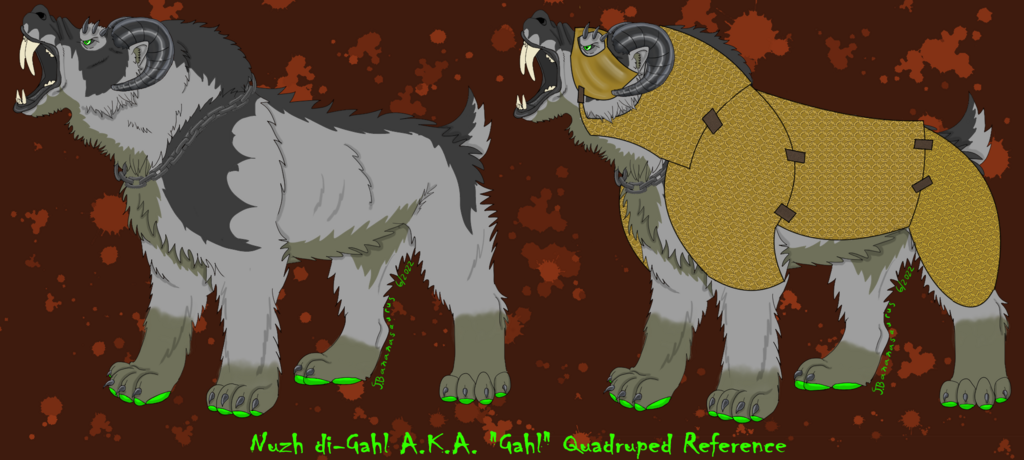 Nuzh di-Gahl the Warg-hai Quadruped Reference Sheet