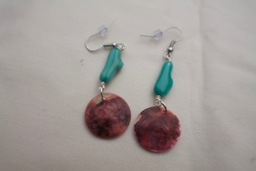 Pink and Blue Shell Earrings Medium Size 