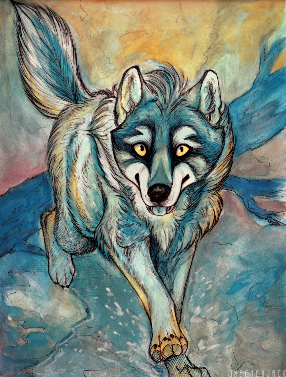 blue wolf watercolor
