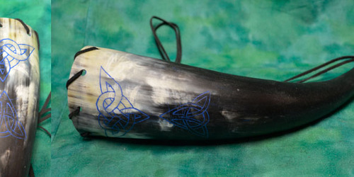Carved Viking Horn - Celtic Blue