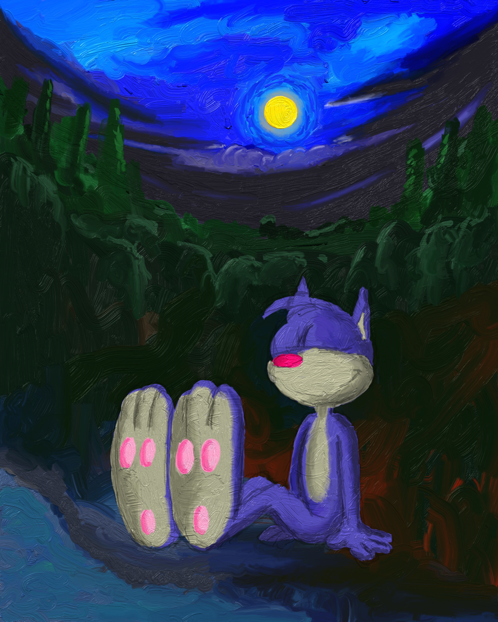 Cat under the moon