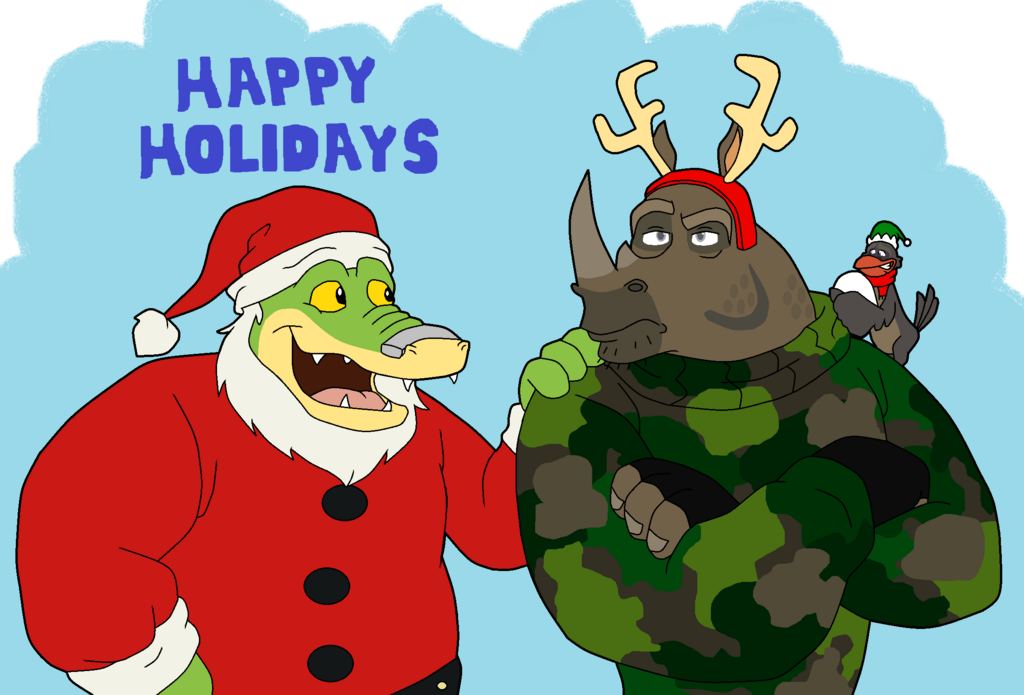 Most recent image:  Happy Holidays from The Rhino, The Redbill and The Reptilian