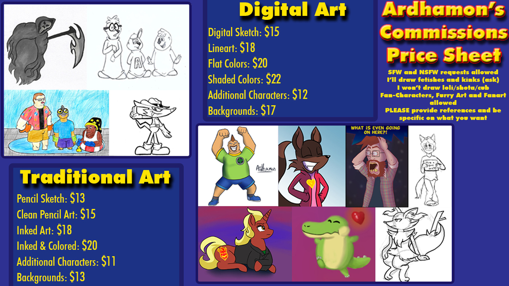 Comission Price Sheet 2019