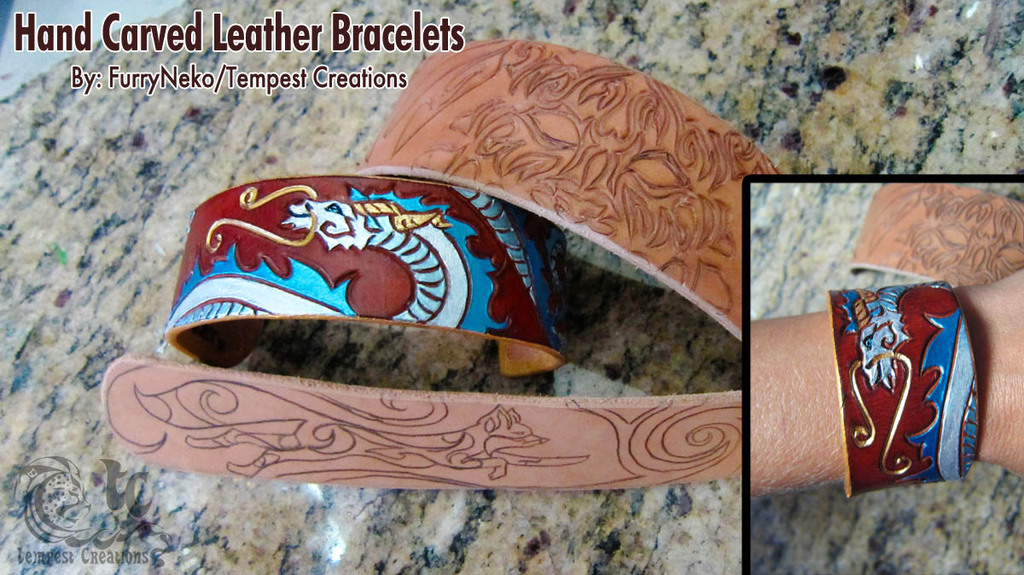 Hand Carved Leather Bracelets