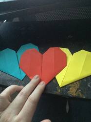 blue,red and yellow heart origami