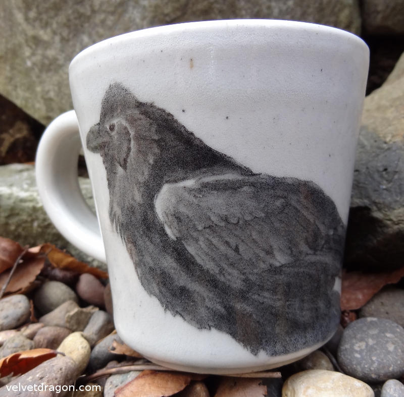 Floofy Raven Mug, Wing Detail