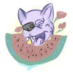 Sketch: chomping watermelon wolf