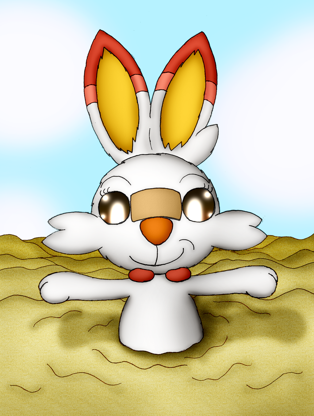 A Happily Quicksand-Sinking Scorbunny (Commission)