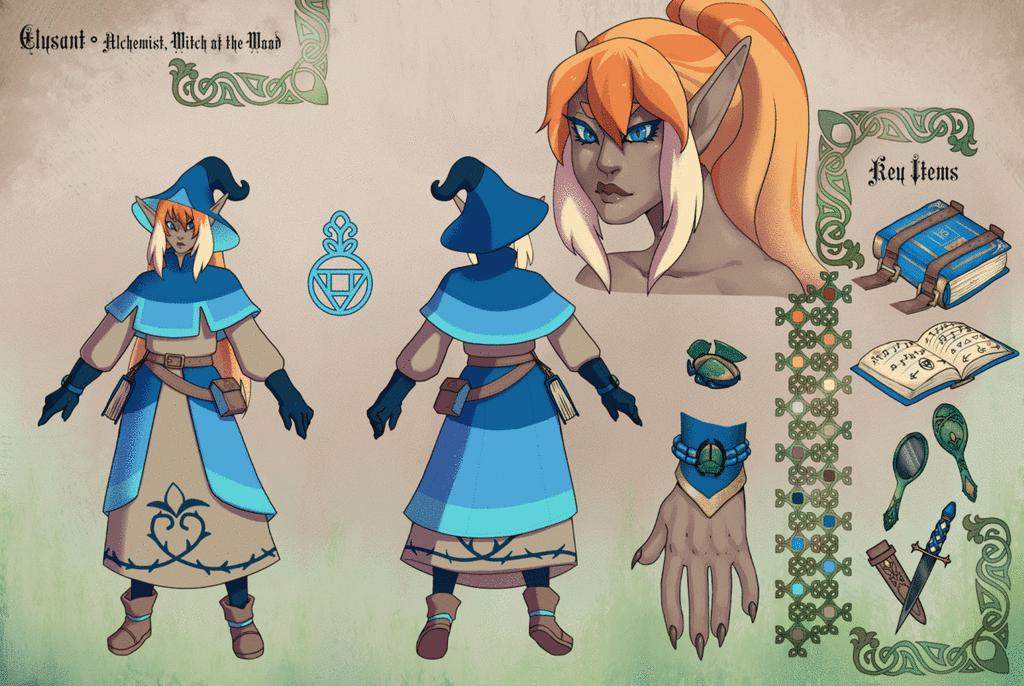 Elysant character sheet - animated - commission