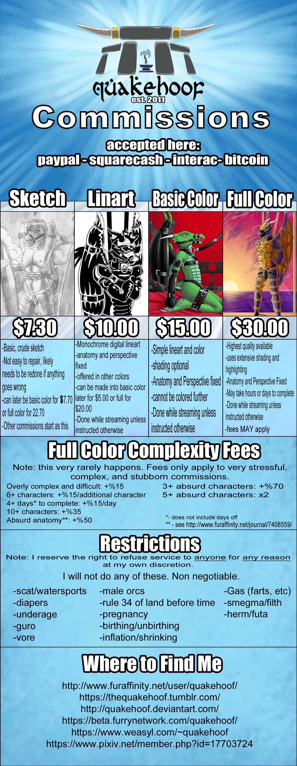 Commission Sheet for Summer 2017