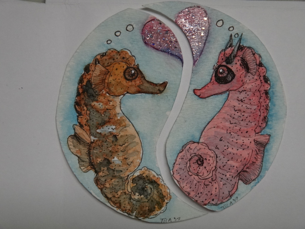 WN Commission: watercolor seahorses for anniversary present
