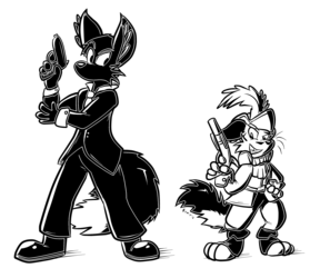 Black Ink Foxes With Guns