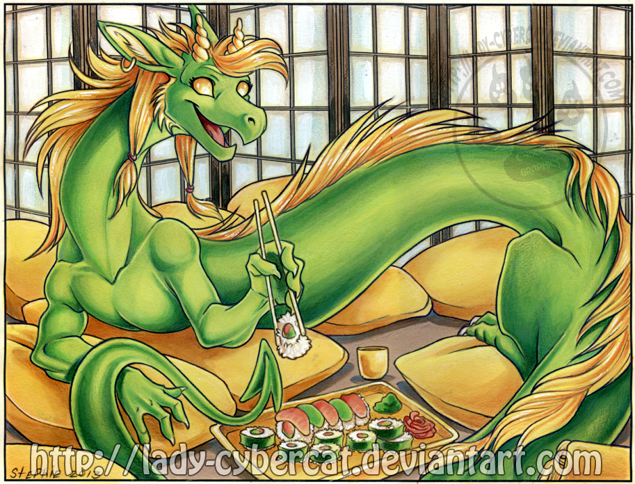Sushi Time Dragon Acrylic Painting For Sale  / Auction