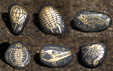 Painted Fossil Rock Magnets - Sea Animals