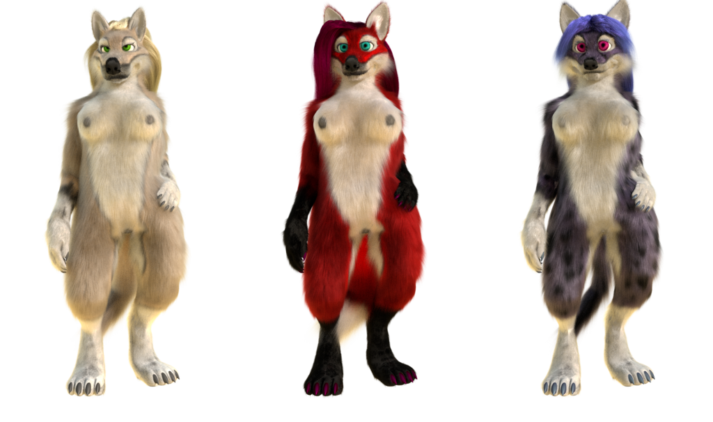 Blender model - Anthro wolf, fox, cat