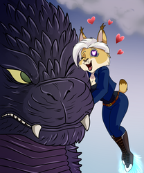 Evay loves her Godzilla