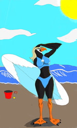 Surfer tufted puffin girl 