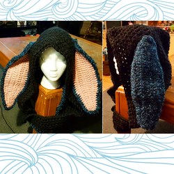 Crochet black rabbit hood