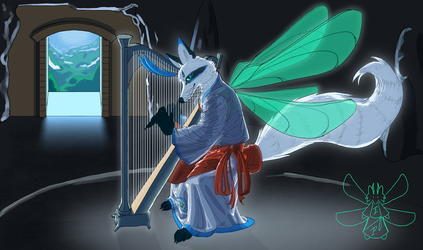 Aether playing his harp
