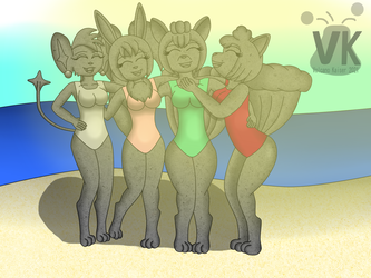 Four girls at the beach (Stone)