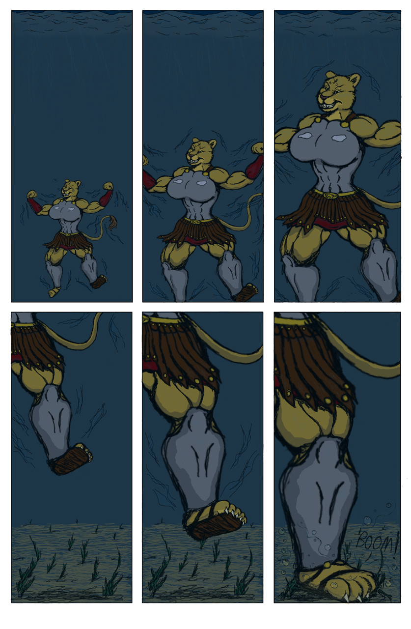 Muscle lioness macro/vore comic, pg. 3