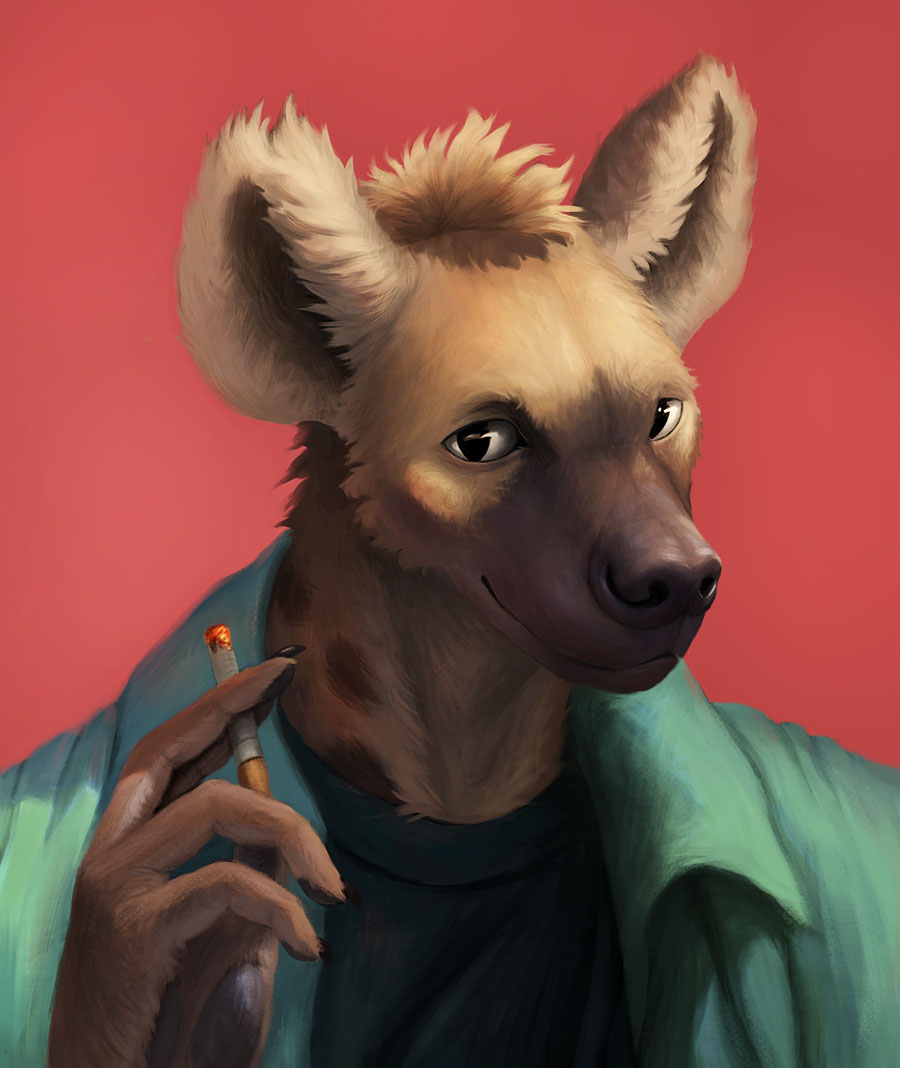 Hyena in green jacket