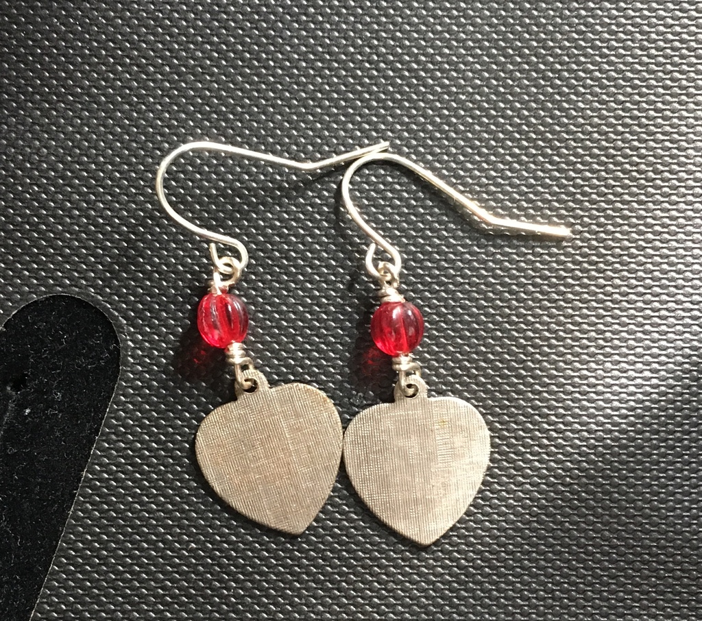 Red and Silver Heart Earrings 