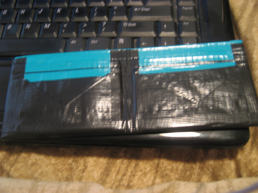 black and aqua duct tape wallet