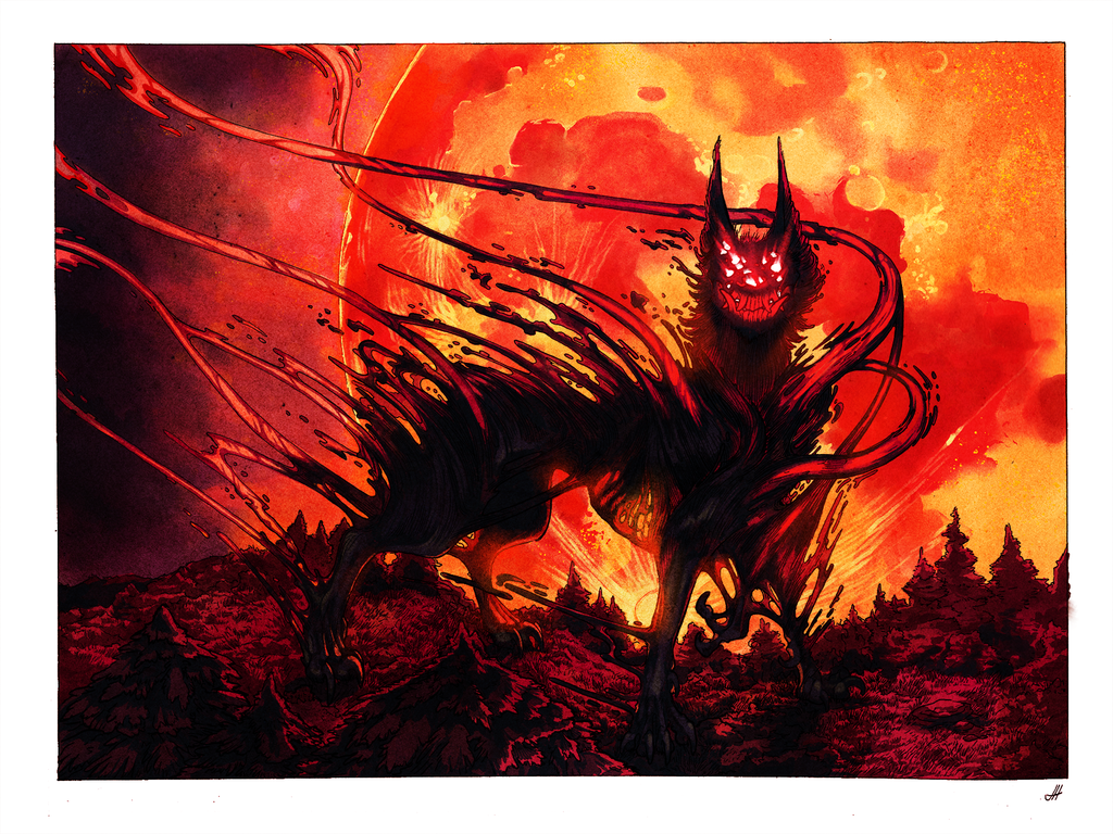 Werewolf Triptych: Blood Supermoon Werewolf
