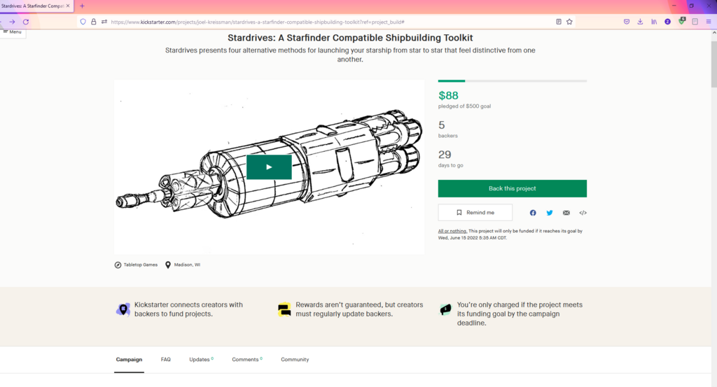 Most recent image: Stardrives Kickstarter Launched