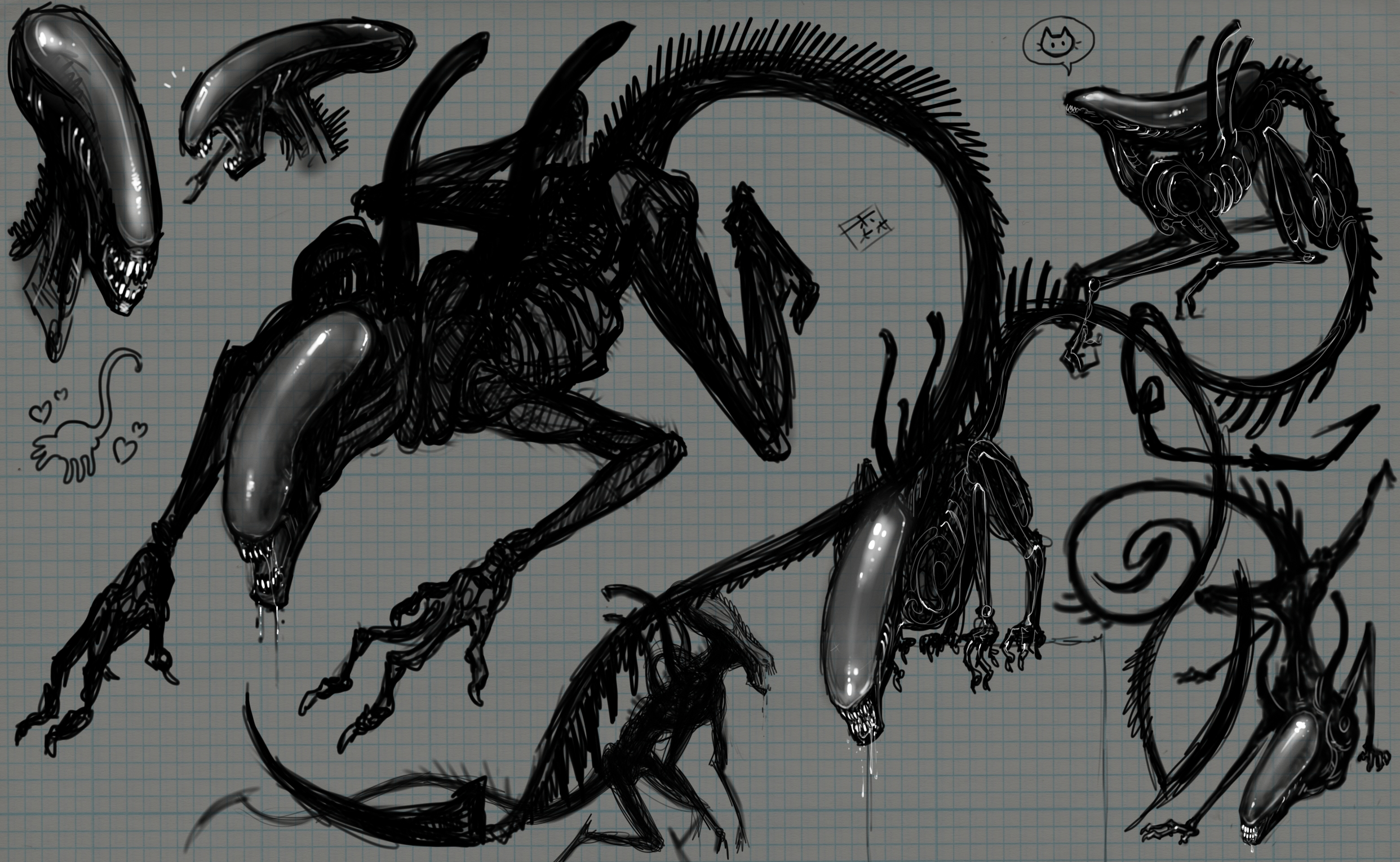 Xenomorph sketches. 